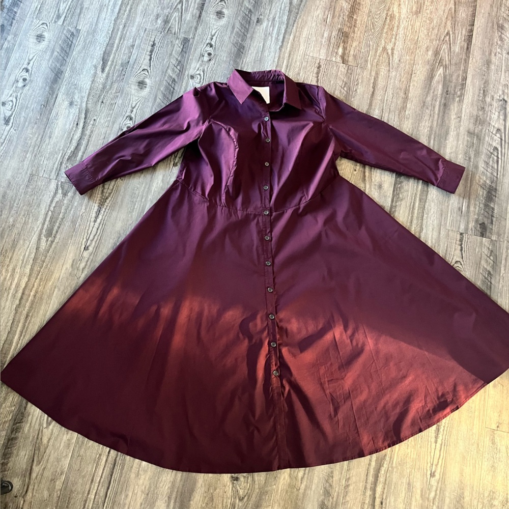 PARI PASSU Burgundy/Bordeaux Poplin Cotton Shirt Dress | 22 - NWOT! - Picture 4 of 8